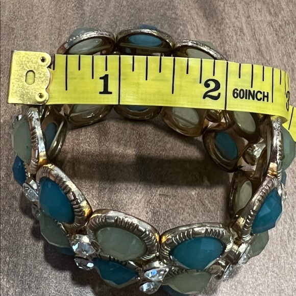 Classic Stretch Gold, Green & Blue Bracelet - Picture 6 of 6